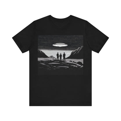 Three Men in Black Watching a UFO - Flying Saucer